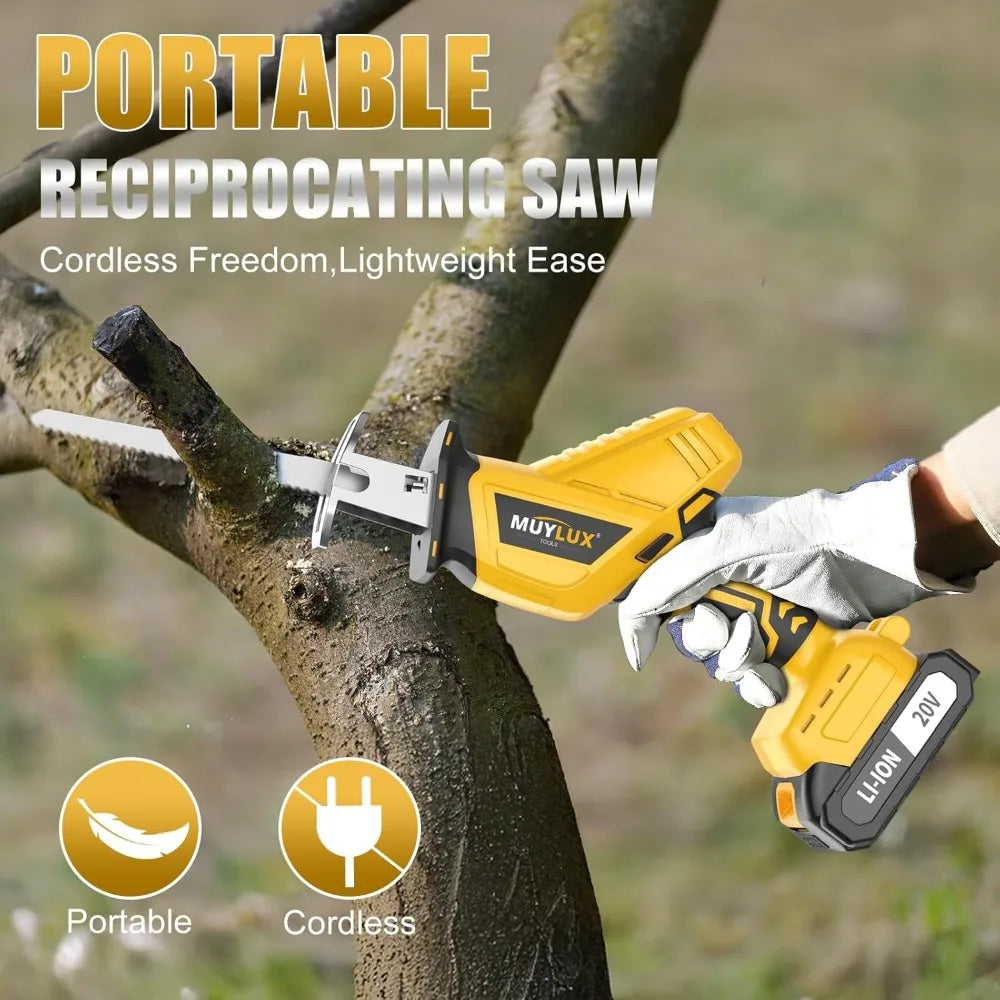 20V Cordless Reciprocating Saw, 2 Battery, Variable Speed, Tool-Free Blade Change