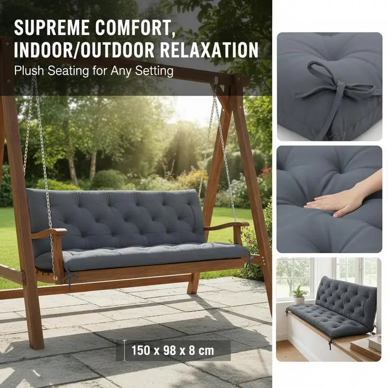 3 seater Bench Cushion with Straps, Can Be Used As A Backrest, Suitable for Indoor/outdoor Use, Also Suitable for Benches, Garden Benches, Garden Furniture, Swing Chairs - Dark Gray.