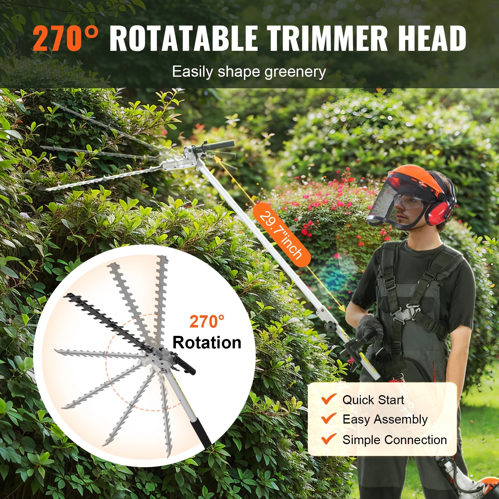 5-in-1 Multi-Functional Trimming Tools, 26cc Gas, Hedge Trimmer, String Trimmer, Edger Pole Saw, Chainsaw, Pruner