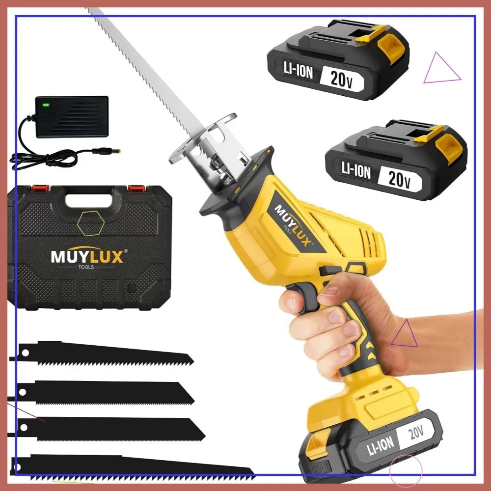 20V Cordless Reciprocating Saw, 2 Battery, Variable Speed, Tool-Free Blade Change
