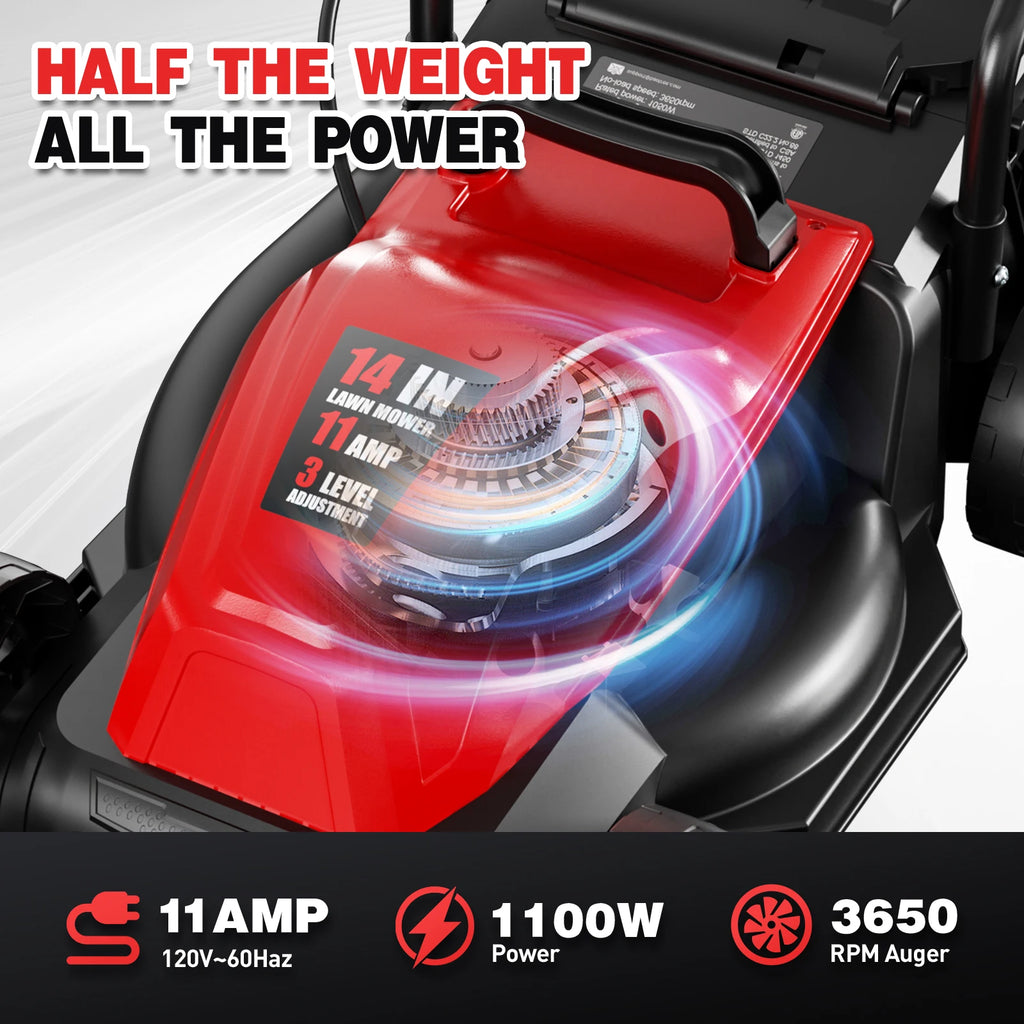 High-Power Electric Lawn Mower - Perfect for Large Yards, Push-Style Efficiency and Corded Operation Included