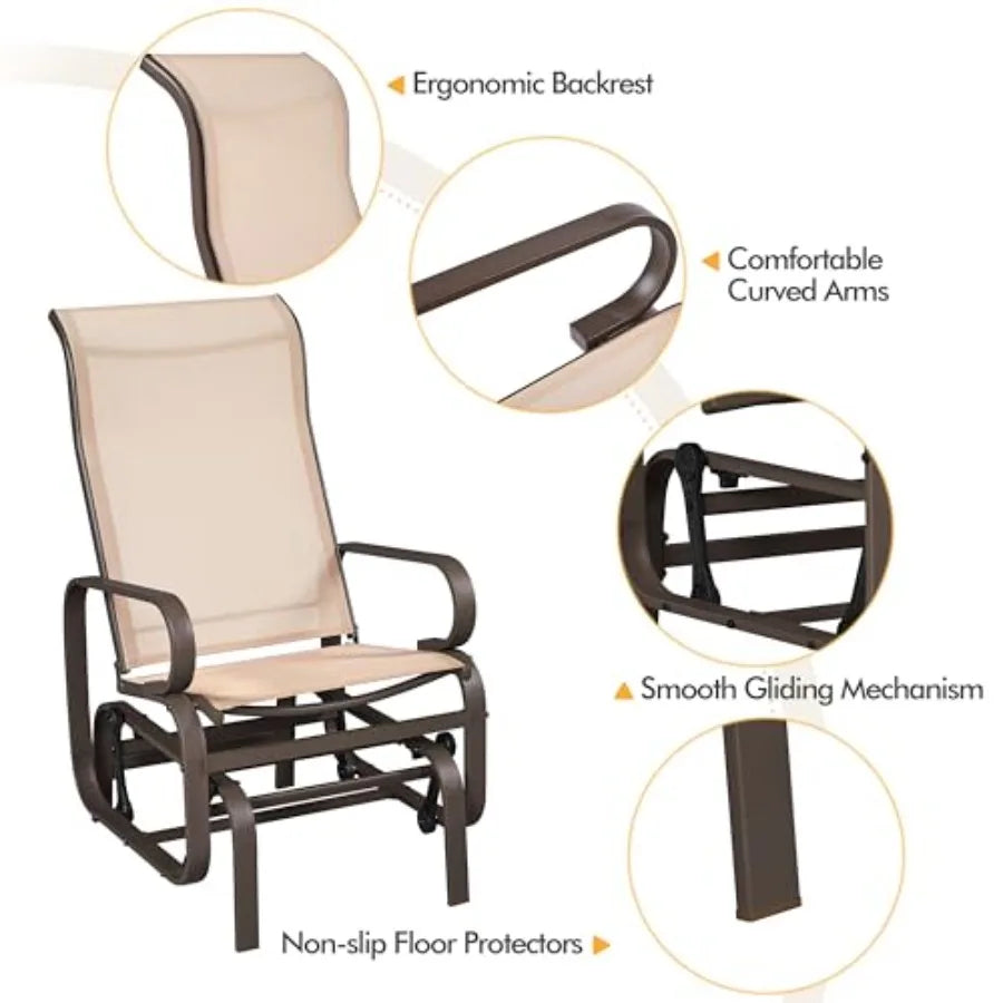 Outdoor Glider Chair, Lounge Rocking Chair with Sling Fabric and Steel Construction, Patio Swing Gliding Chairs for Porch Balcony