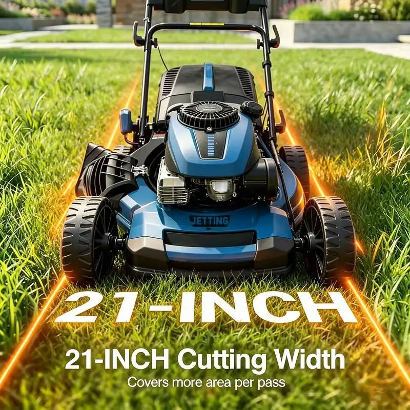201cc 4-Stroke 2800RPM Self-Propelled Gas Lawn Mower, 21" Cutting Deck Gas Powered Hand Push Lawn mower, 7 Levels Adjustable Cutting Height, 3-in-1 Functions (Bagging, Mulching and Side Discharge) for Medium Large Yard