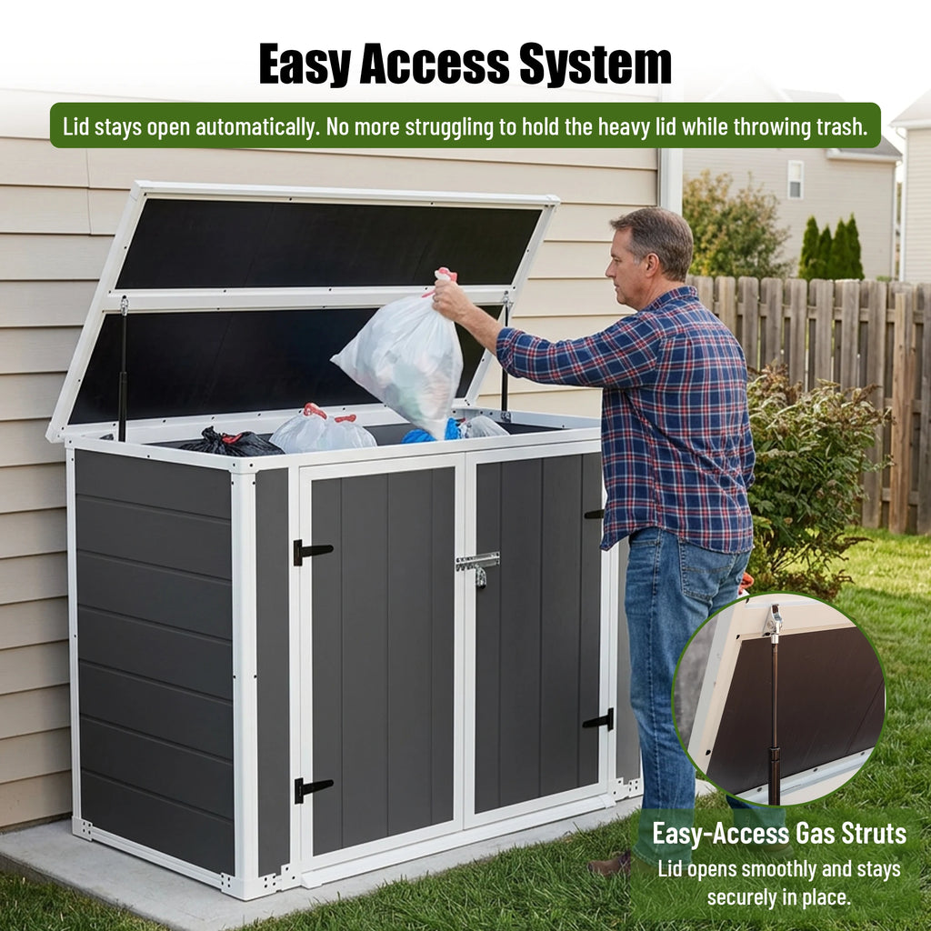 Gihauvia 56×29×44in Gray Resin Outdoor Storage Shed with Lockable Double Doors Waterproof All Weather Utility Cabinet for Garden Tools Trash Cans Backyard Patio
