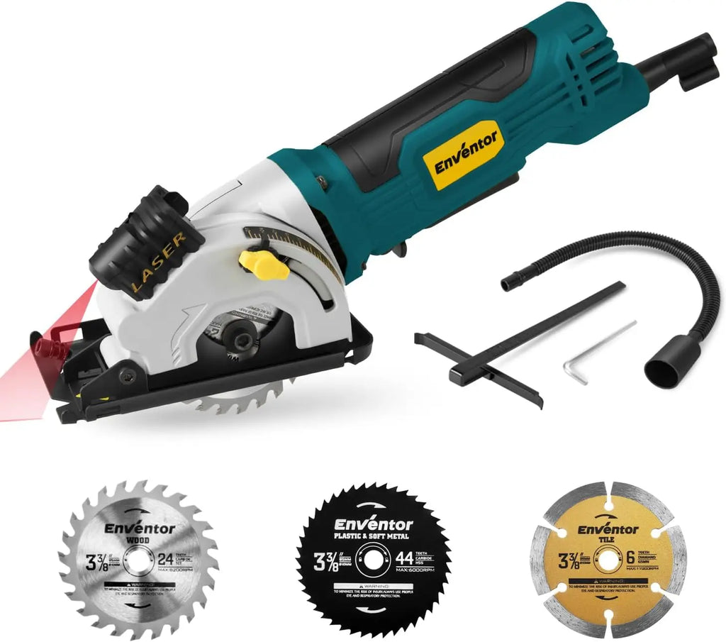 Compact Electric Circular Saw, Laser Guide, 4000RPM, 3 Blades