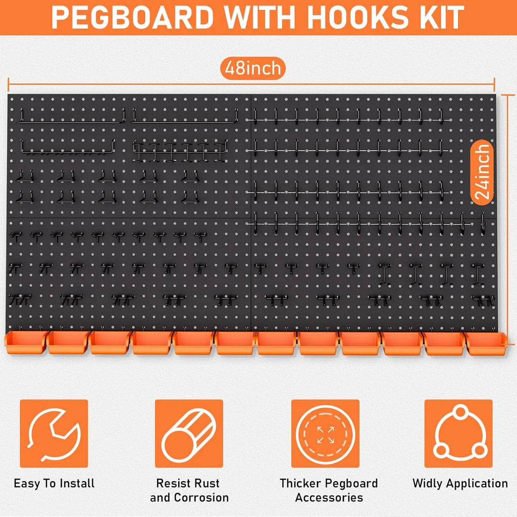 48" x 24" Metal Pegboard Kit, 156 Accessories, 4 Panels for Garage Tool Storage