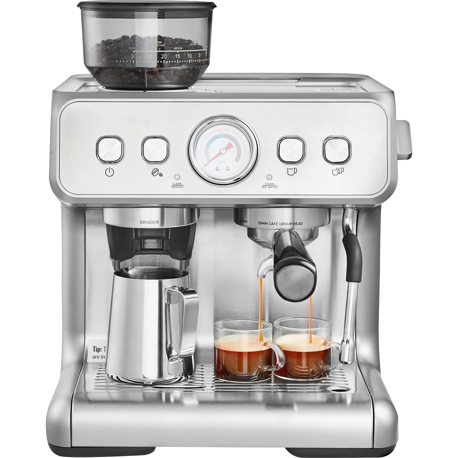 Vevor Espresso Machine with Grinder 15 Bar Semi-Automatic Espresso Coffee Maker with Milk Frother Steam Wand