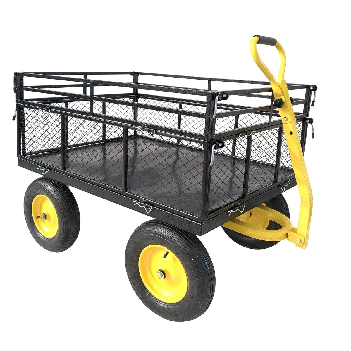 1400 lbs Heavy Duty Steel Garden Utility Cart Wagon Removable Mesh Sides Flatbed 2 in 1 Handle 16 Inch Wheels Yard Farm