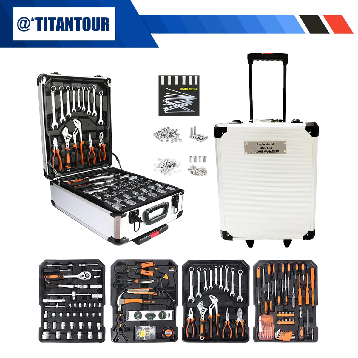 TitanTour Model Number: WBTOOL999PCS  999-Piece Professional Industrial Repair Tool Set, Automotive Electrician Mechanical Household Multifunctional, Including Wrench