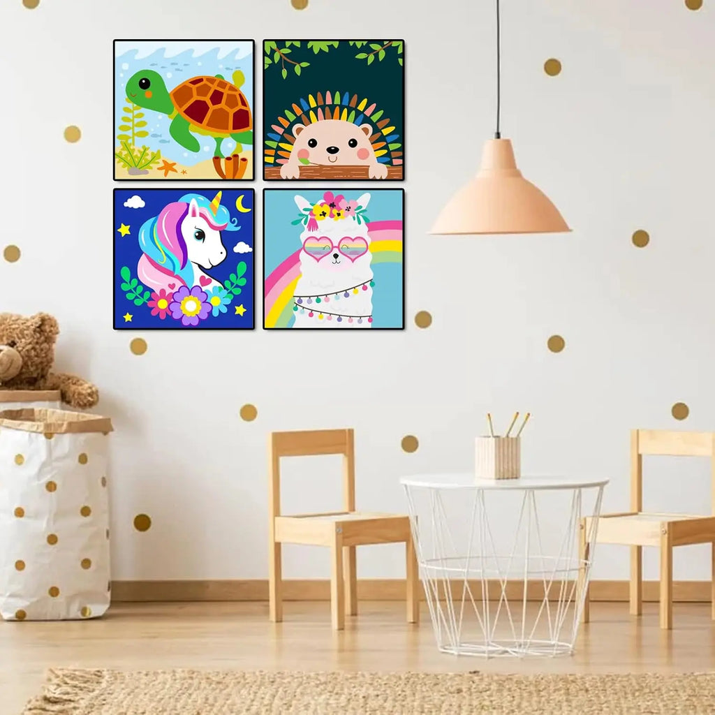 4-Pack Framed Paint by Number Kits for Beginners, DIY Acrylic Oil Painting Home Wall Decor (8x8inch)