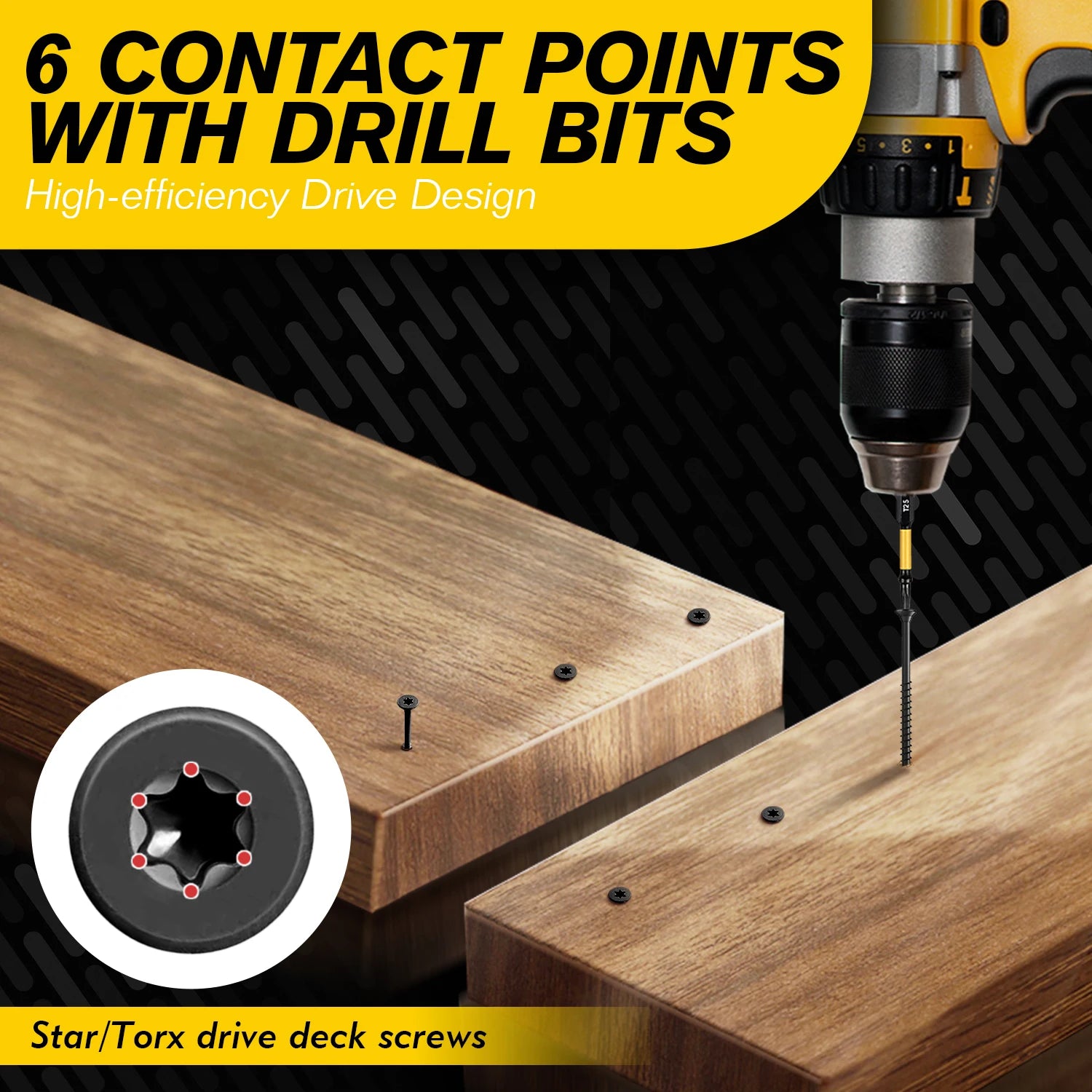 VKKM 250Pcs Black Wood Screws #8x1.5", T25 Star Drive Self Tapping with 50mm Free Bit, Heavy Duty Anti-Rust for Deck Furniture Woodworking DIY