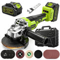 21V Cordless Brushless Angle Grinder 3 Speed 10000RPM Portable Cutting Grinding Polishing Machine With 21V Lithium Battery Fast Charger Hard Storage Box Complete Grinding Discs Set For Metal Wood Stone