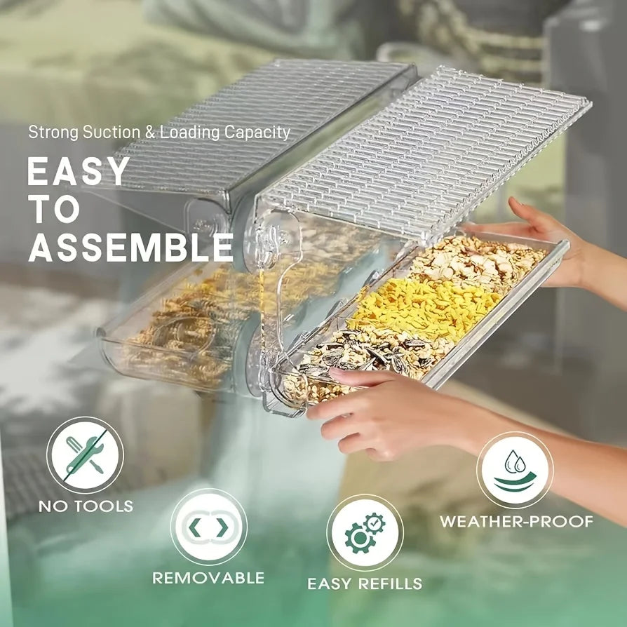 Large Window Bird Feeder with Removable Seed & Water Tray, for Wild Birds with 4 Super Strong Adhesive Hooks