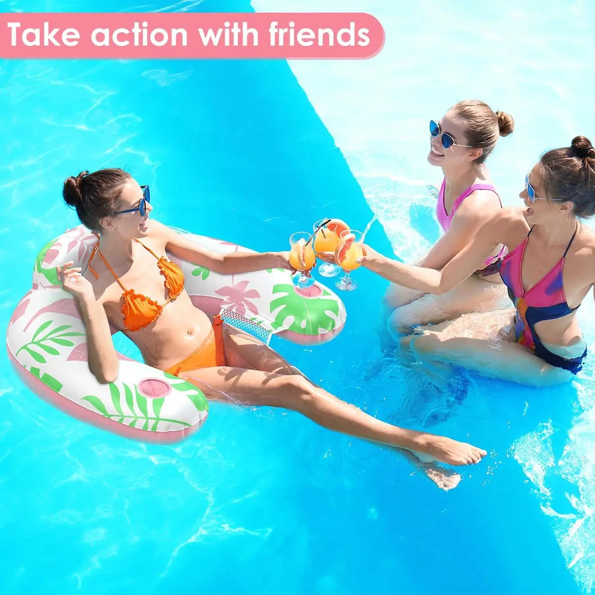 Pool Floats Adult with Adjustable Canopy, Inflatable Pool Float Chair with Cup and Drink Holder, Sunshade UPF50+, for Pool Beach
