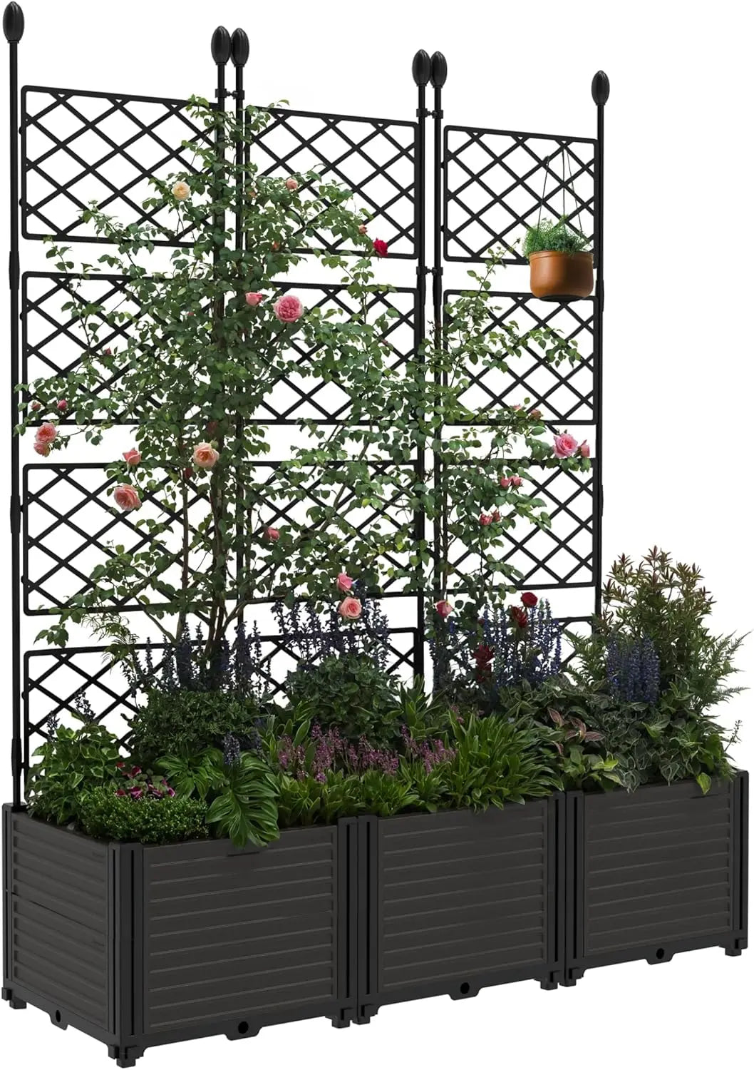 Plastic Planter Box w/ Trellis Rack, 5.25FT Tall Raised Garden Bed, Balcony/Patio Flower Vegetable Planting