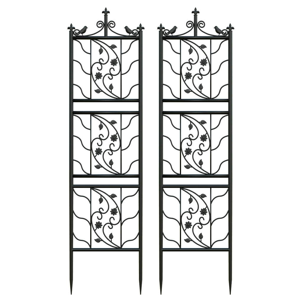 2x Tall Thick Metal Garden Trellis Bird Leaf Grid Panel Support Climbing Trellis