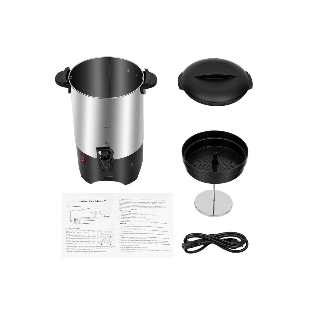 Hot Coffee Serving Urn 5.2L/175oz, 304 Stainless Steel Coffee Maker with 1000W Fast Heating, Hot Water Dispenser for Office Party Restaurant, Silver