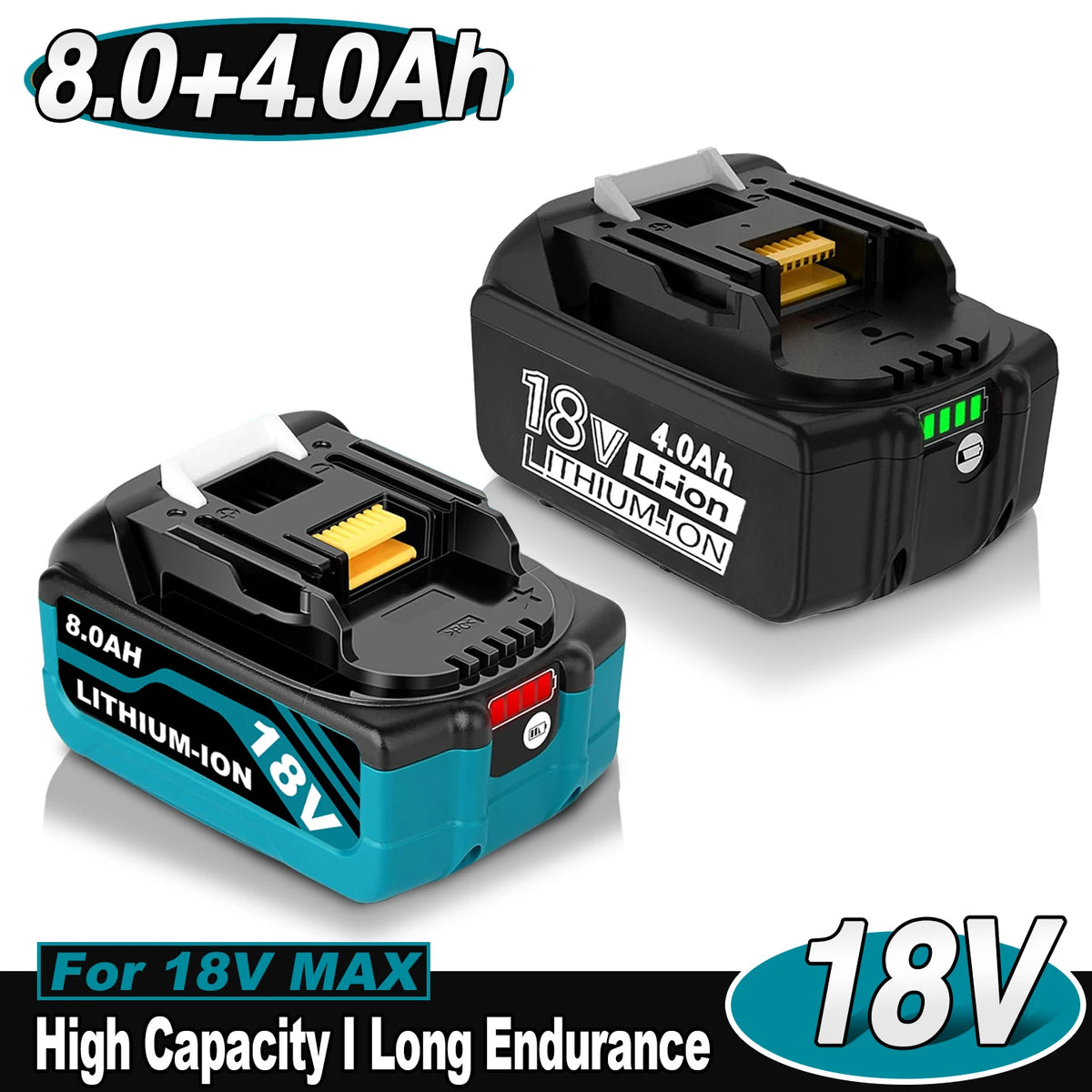 18V Max Li-ion Battery Combo Pack 2x8.0Ah + 2x4.0Ah for Makita BL1860B Power Tools.Long Runtime, LED Indicator, High Capacity Replacement