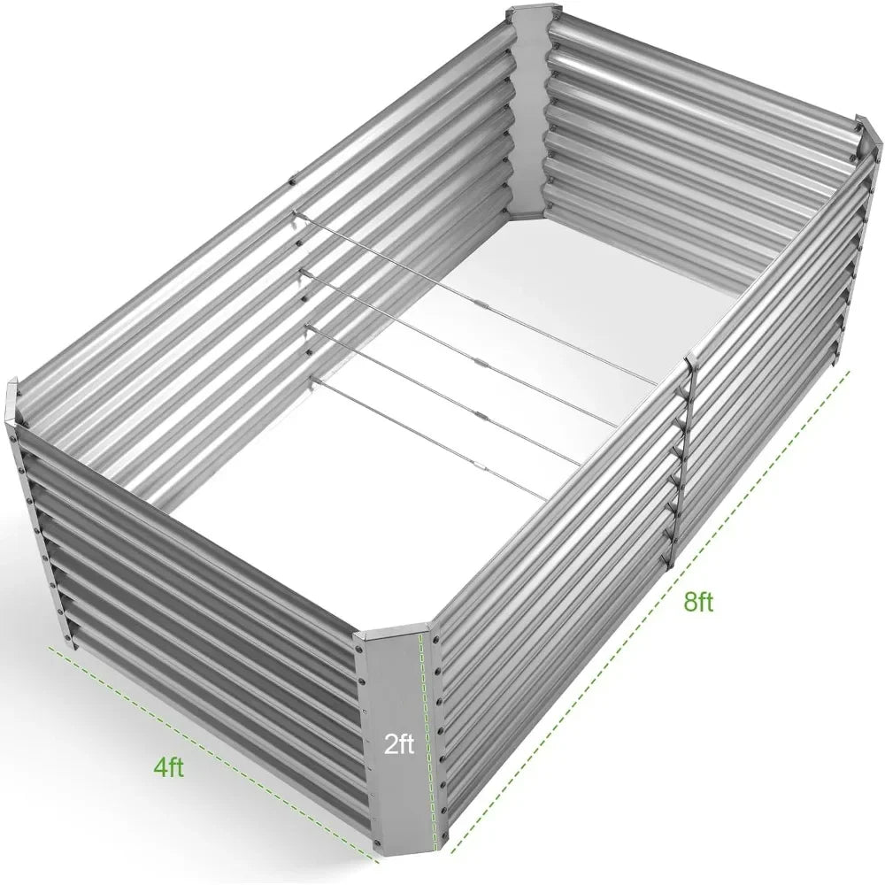 8' × 4' × 2' Galvanized Raised Garden Bed Kit, Planter Raised Garden Boxes Outdoor, Large Metal Raised Garden Beds for Vegetables.
