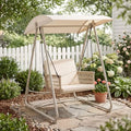 Outdoor Patio Swing Chair with Adjustable Canopy, Heavy-Duty Triangular Frame, Single Seat Garden Hammock Swing for Backyard
