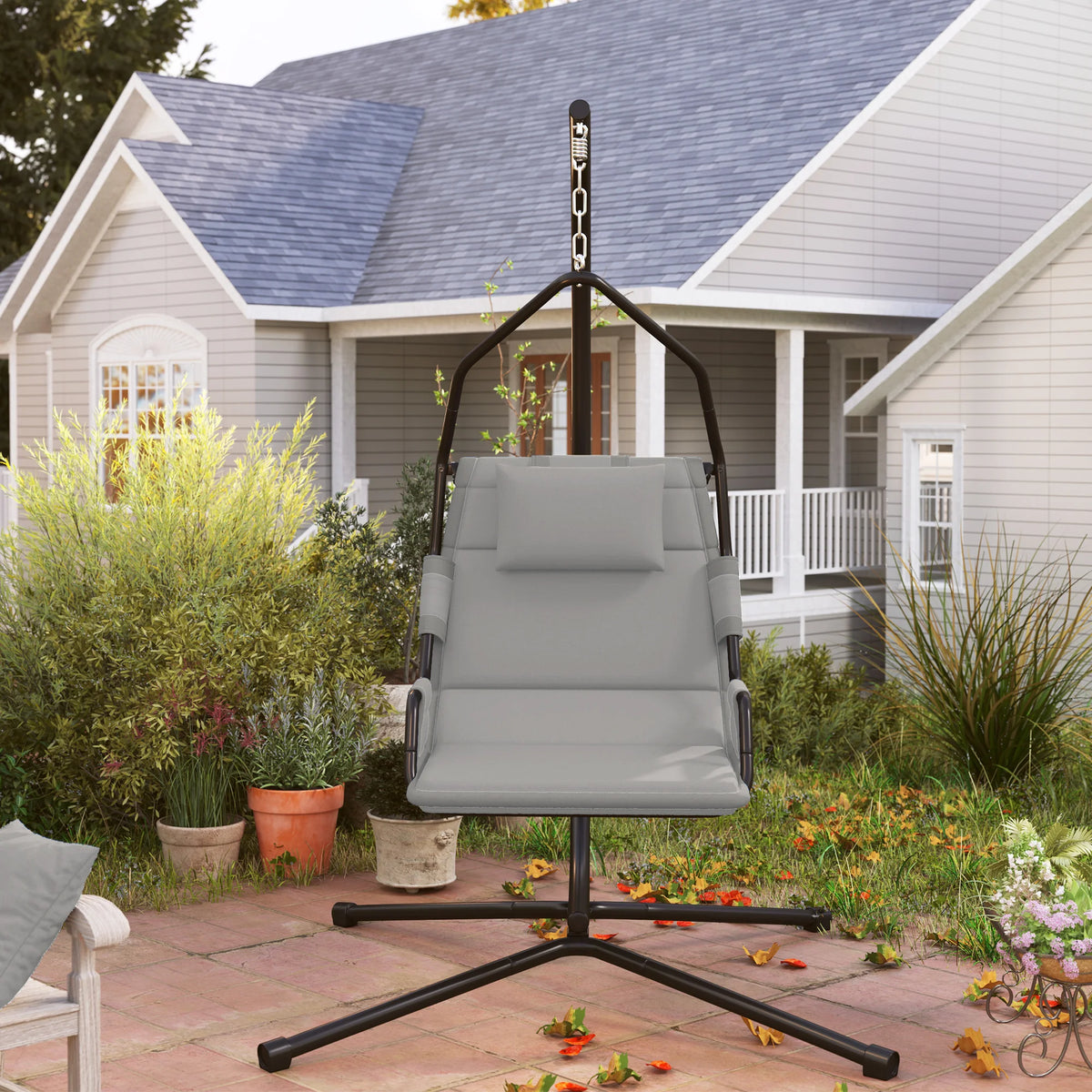 Outsunny Hanging Hammock Swing Chair with PA Coating Cushion, Gray