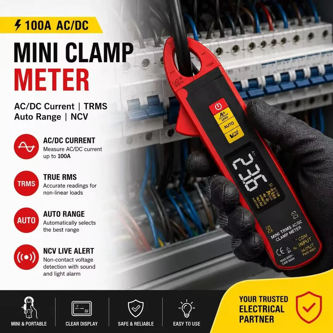 BSIDE Clamp Multimeter True RMS 6000, DC/AC 100A 1mA Auto Current Meter, Intelligent Burn-Proof Digital Clamp Meter for Electricians