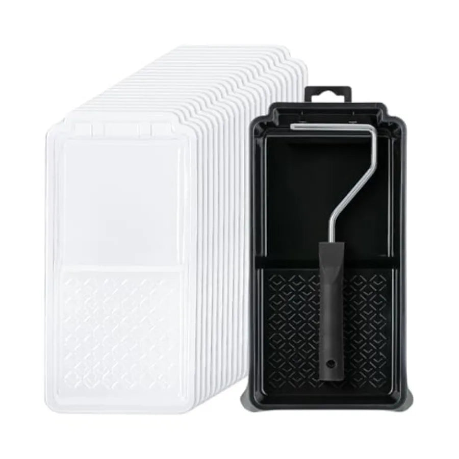 Bates- 4 Inch Paint Tray Set, 22 pcs, 1x 4 Inch Paint Roller Tray, 20x Disposable Plastic Liners and 1x Roller Frame