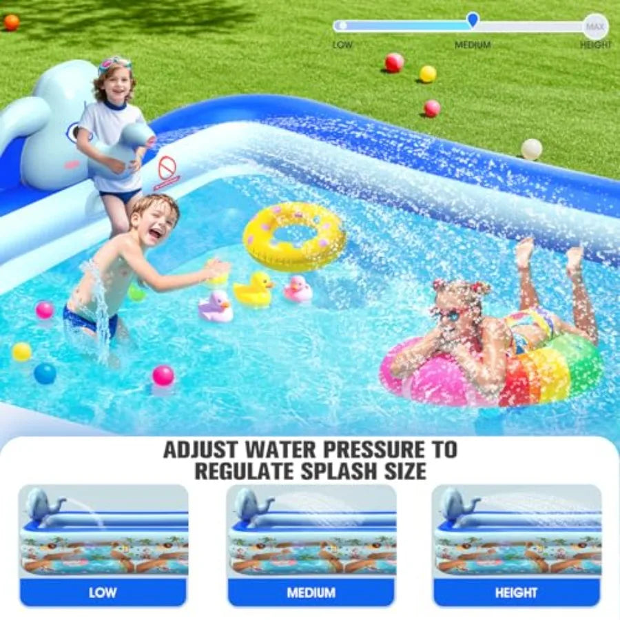Backyard inflatable pools with sprinkler PVC multi-color upgraded elephant design thickened oversized family pool for kids and adults
