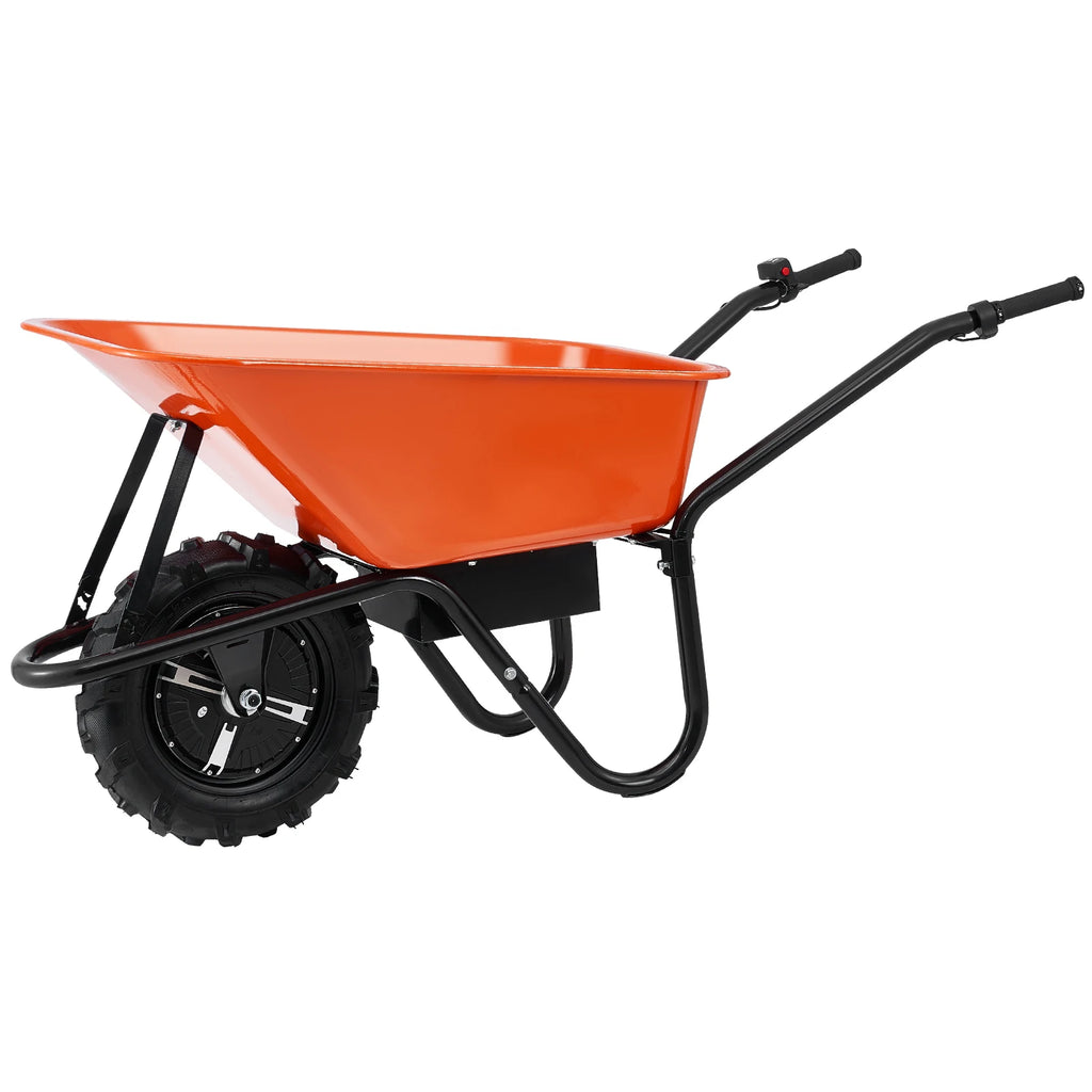 SucceBuy Electric Wheelbarrow Cart Utility Garden Wagon Dump Cart with Metal Handle & 16" Track Wheel One Wheel Barrow Yard Cart. 5 & 7 Cu. Ft.