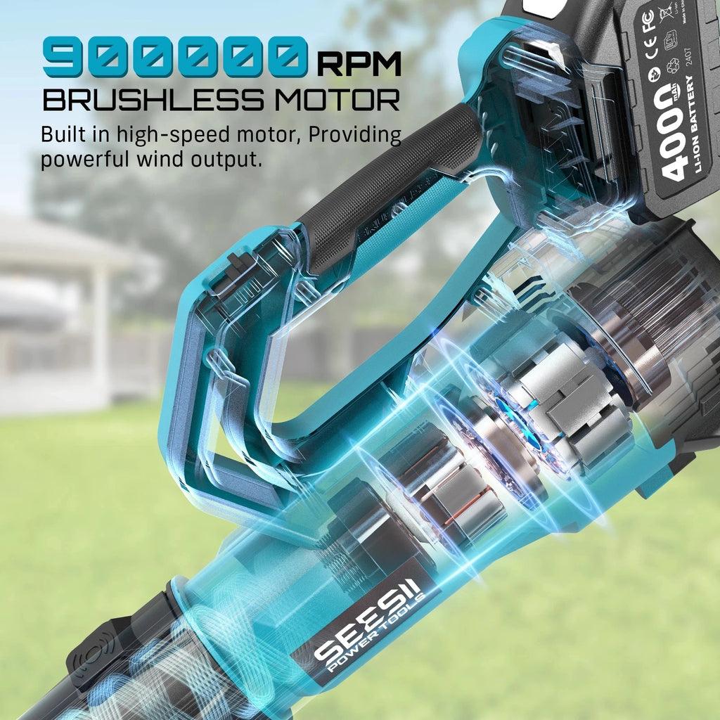 Seesii Brushless Electric Turbo Blower 780CFM Cordless Leaf Blower for snow Lawn Care Debris For Makita 18v Battery Pin