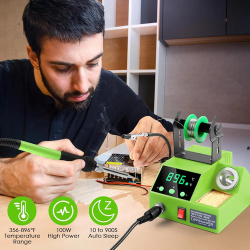 100W Digital Soldering Station Kit with Auto Sleep, Helping Hands, Accessories