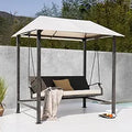 Grand Patio 3-Seat Patio Swing Chair, Outdoor Porch Swing with Canopy, Removable Cushion for Patio Garden Poolside, Beige
