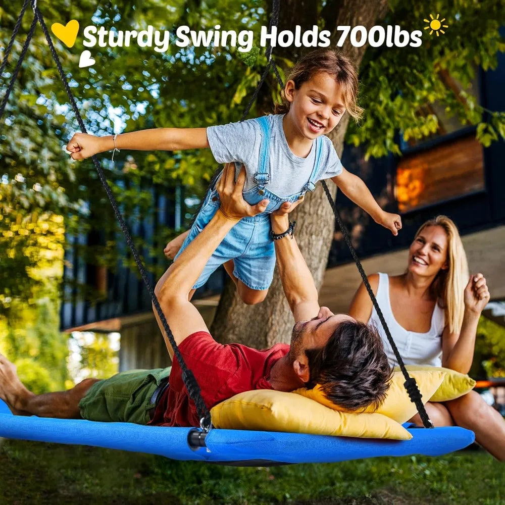 60" Heavy Duty Platform Tree Swing for Kids & Adults, 700lbs Capacity, UV-Proof Textilene, Adjustable Ropes & Hanging Straps
