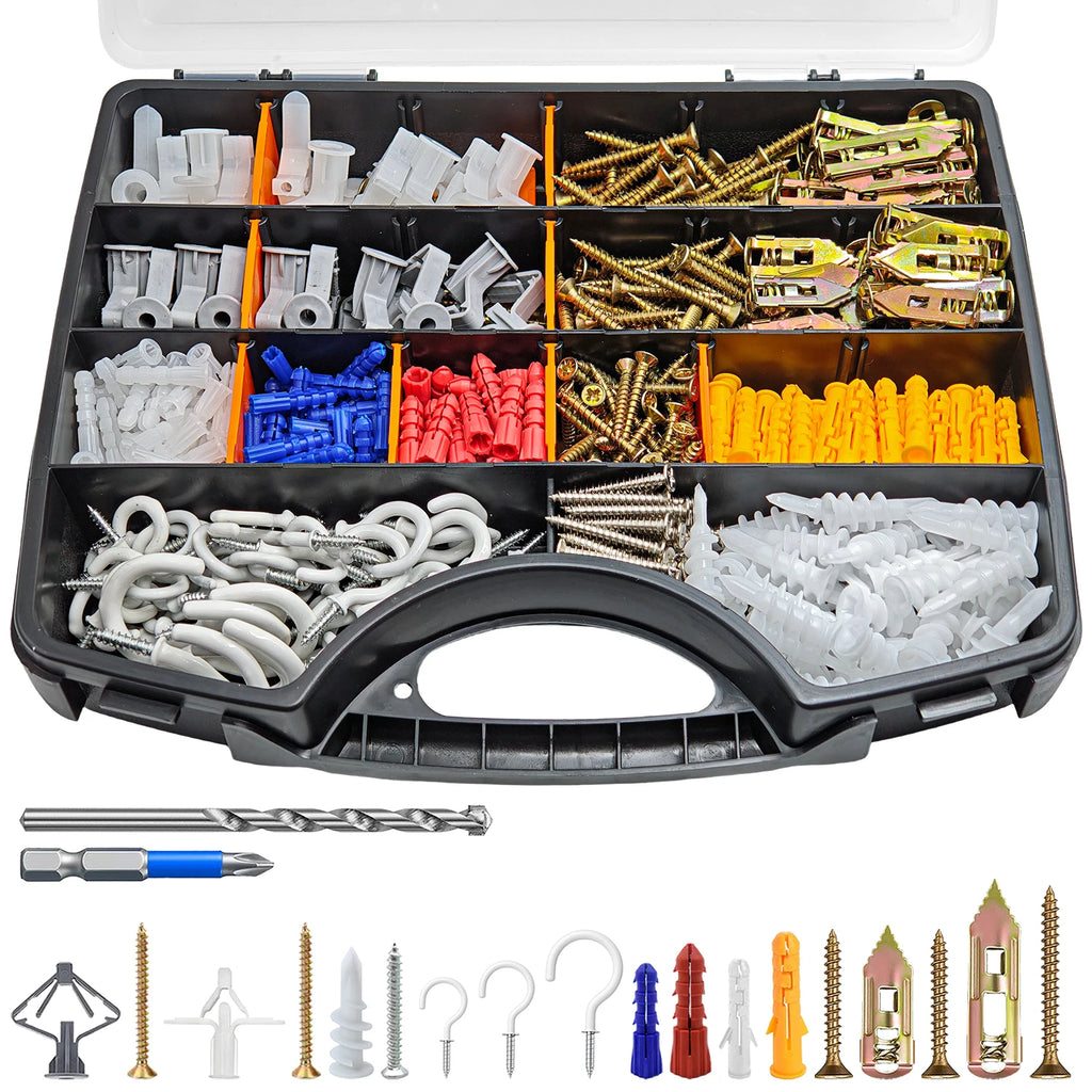 VXXM 591PCS All-in-One Wall Anchors and Screws Kit, No Pre-Drilling Self Drilling & Butterfly Anchors with Hooks & Drill Bits, Heavy 
Duty Hanging Hardware for Home DIY Projects