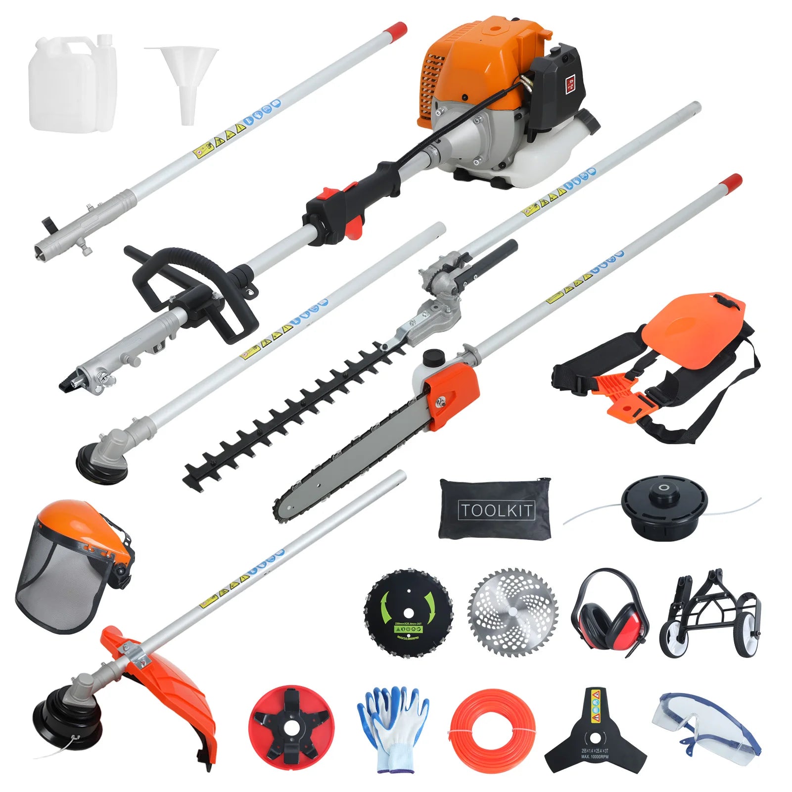 8 in 1 Weed Wacker, Trimmer, Edger, Chainsaw, Gas Powered, 52CC 2-Cycle
