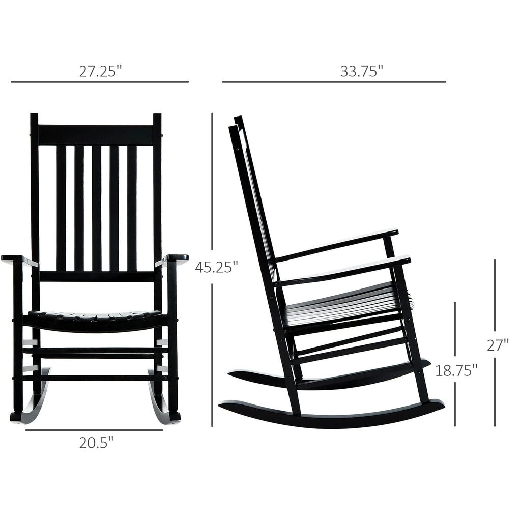 Outsunny Outdoor Rocking Chair, Wooden Rustic High Back All-Weather Rocker, Slatted for Indoor, Backyard & Patio, Black
