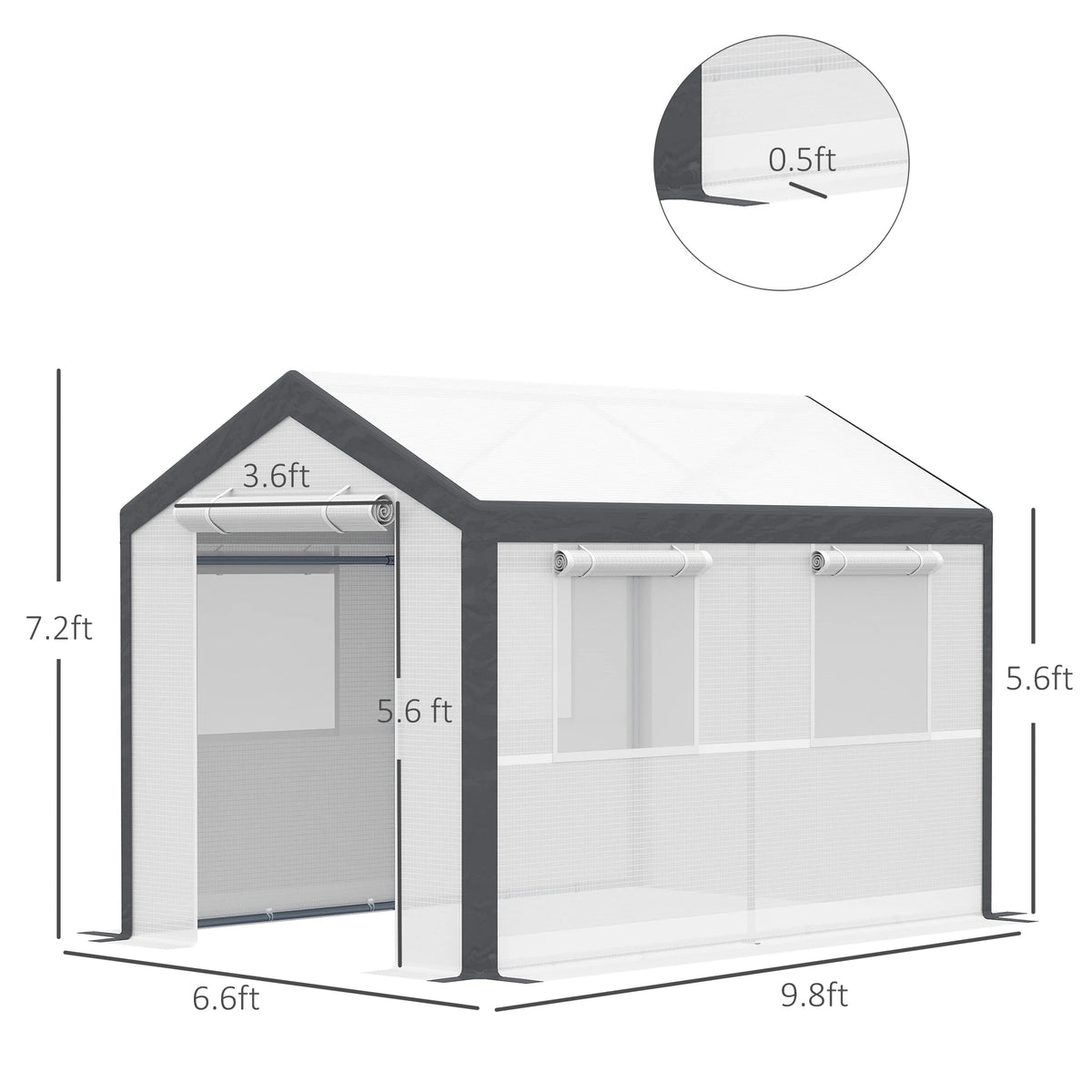 Outsunny 10' X 7' Large Walk-In Garden Greenhouse with Roll-Up Doors, 4 Windows