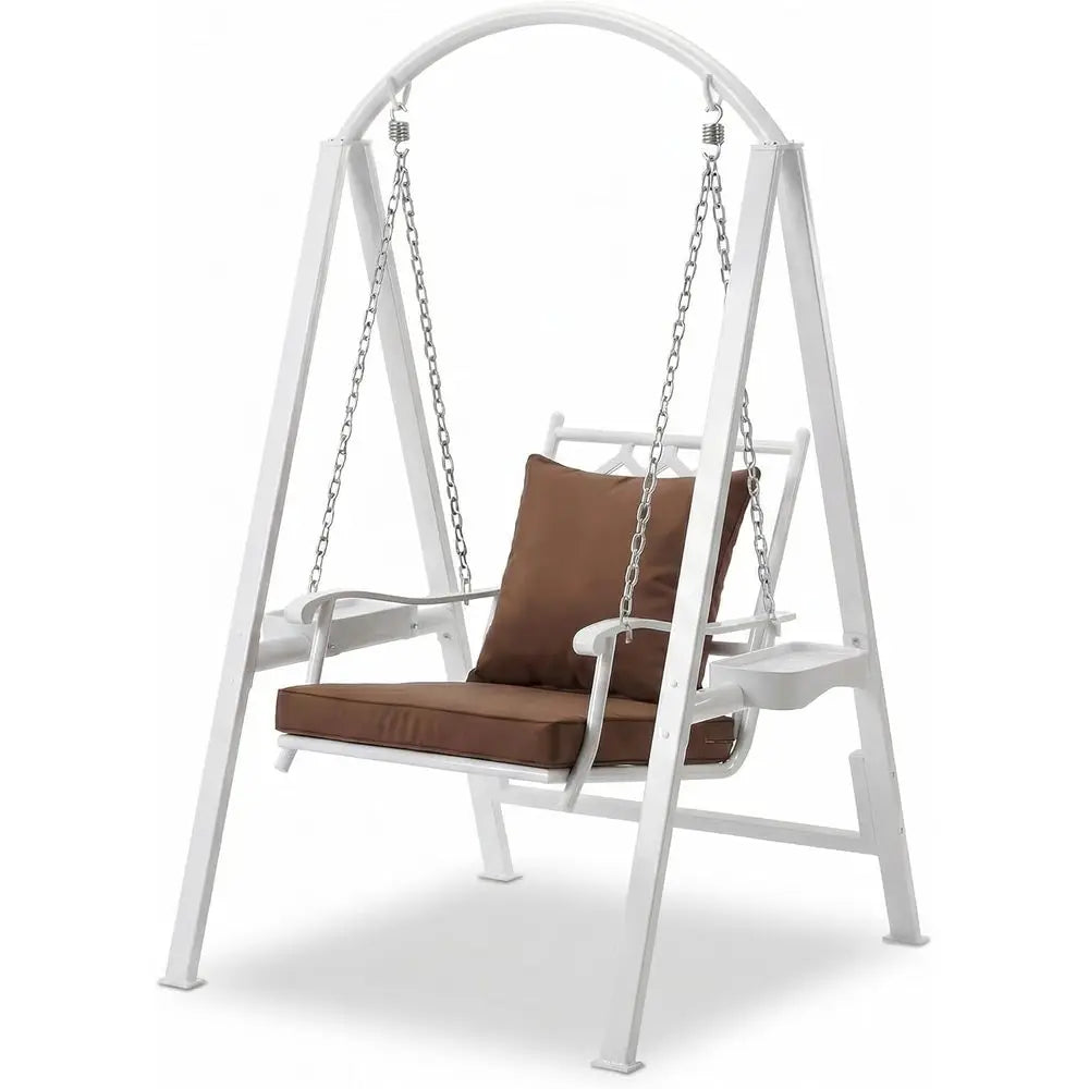 Porch Swing with Stand, 350lbs Heavy-Duty Metal e Outdoor Swing or Adults with Dual Side Trays, Adjustable Chains, Zippered Remo