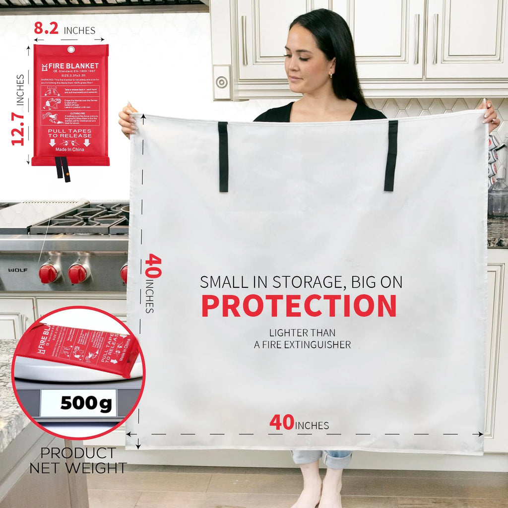 Emergency Fire Blanket 4 Pack, 40x40 Fiberglass Heat-Resistant Fire Suppression Blanket for Kitchen & Home Safety