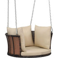 2.4 T 1-Person Use Round Rattan Porch Swing Outdoor Support 440 LBS with Cushions & Adjustable Chains, Patio Wicker Swing