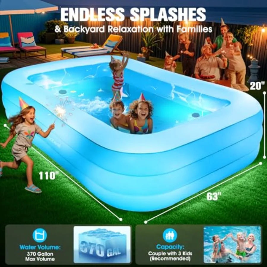 FizZeal Backyard outdoor inflatable pool for adults and kids white PVC material 110 x 63 x 20 with built-in lights and reinforced seat