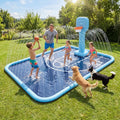 Qmioti Kiddie Sprinkler Pool PVC Material Large Size Non-Slip With Basketball Hoop Summer Blue