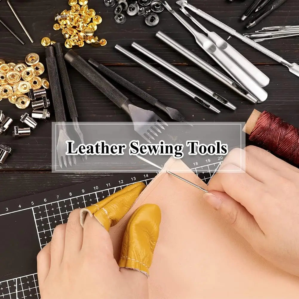 415-Piece Leather Crafting Kit with Punching, Sewing, Stamping & Sanding Tools for Professional and Beginner Projects