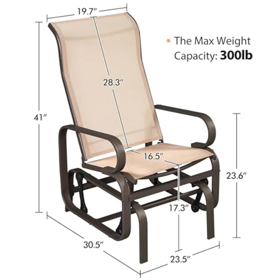 Outdoor Glider Chair, Lounge Rocking Chair with Sling Fabric and Steel Construction, Patio Swing Gliding Chairs for Porch Balcony