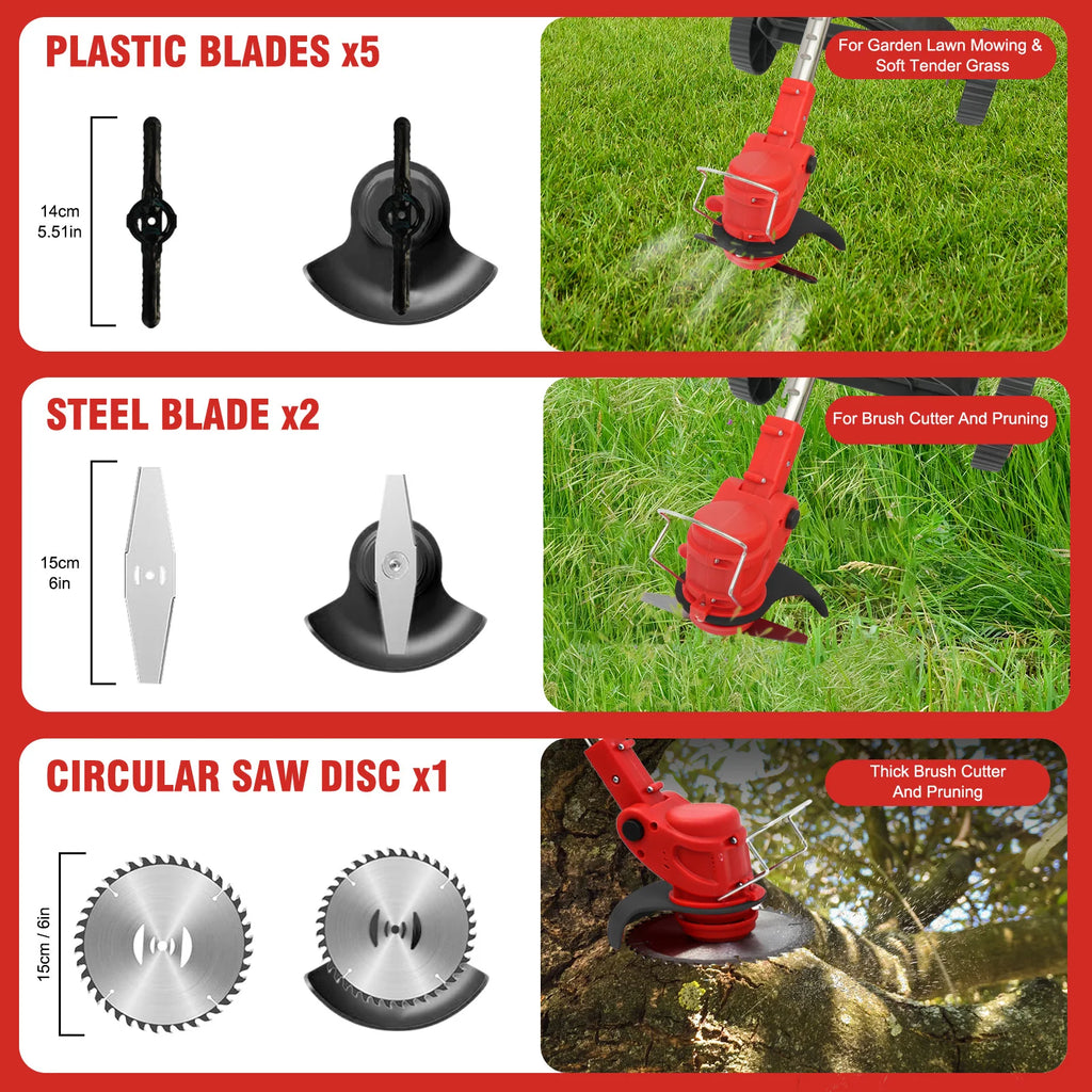 Electric Cordless Grass Trimmer Lawn Mower Weed Edger Brushles Cutter 24V 2x5C 1.5Ah Lithium Battery Charger for Yard Garden