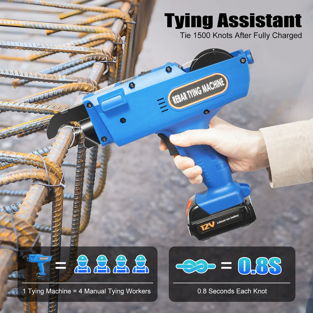 Model-880  8mm-34mm Automatic Rebar Tier Binding Machine 12V 4500mAh Electric Handheld Rebar Tying Machine Wire Pliers Tool Kit w/Batteries