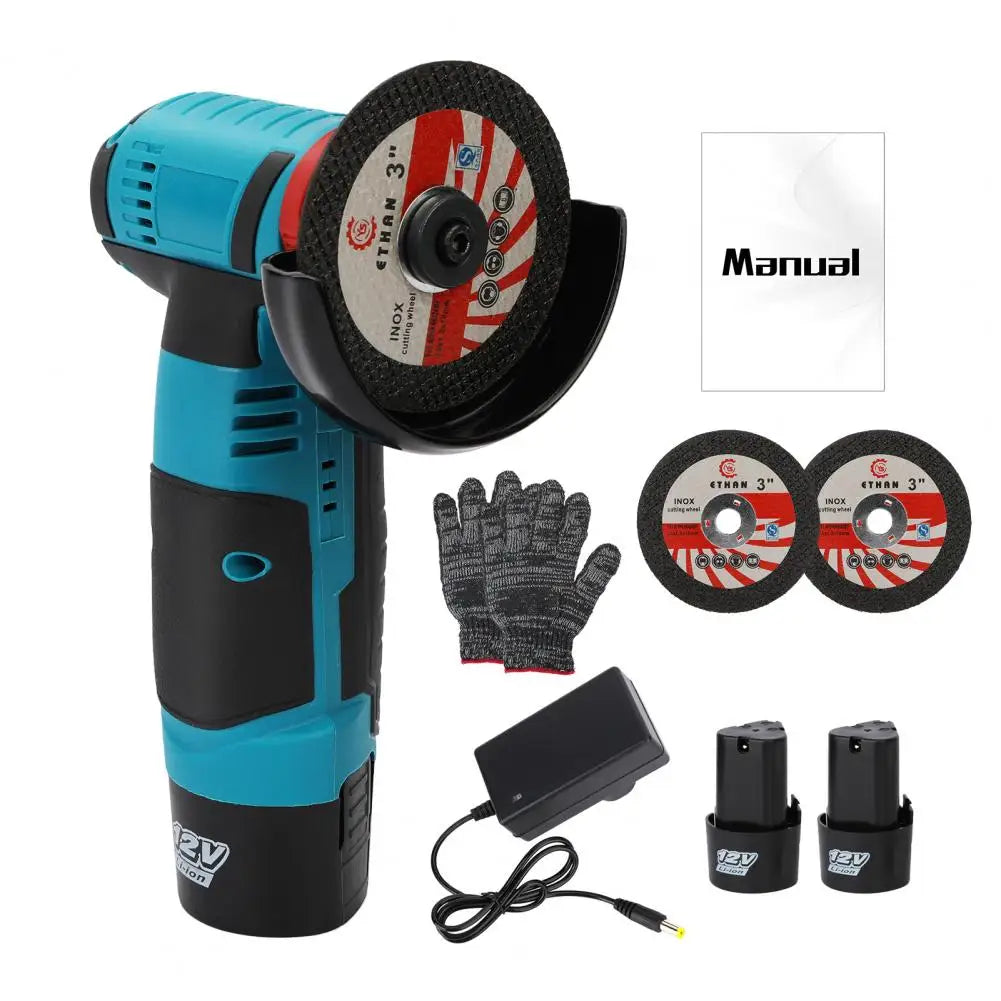 Cordless Angle Grinder, Rechargeable 12V Battery Steel Gears Mini Angle Grinder, Metal Wood Polishing Electric Grinding Tool