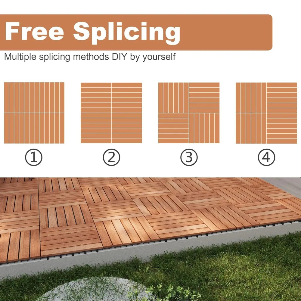 108 PCS Acacia Wood Interlocking Deck Tiles, 12x12 Inch Waterproof Tiles, Indoor Outdoor Patio Flooring