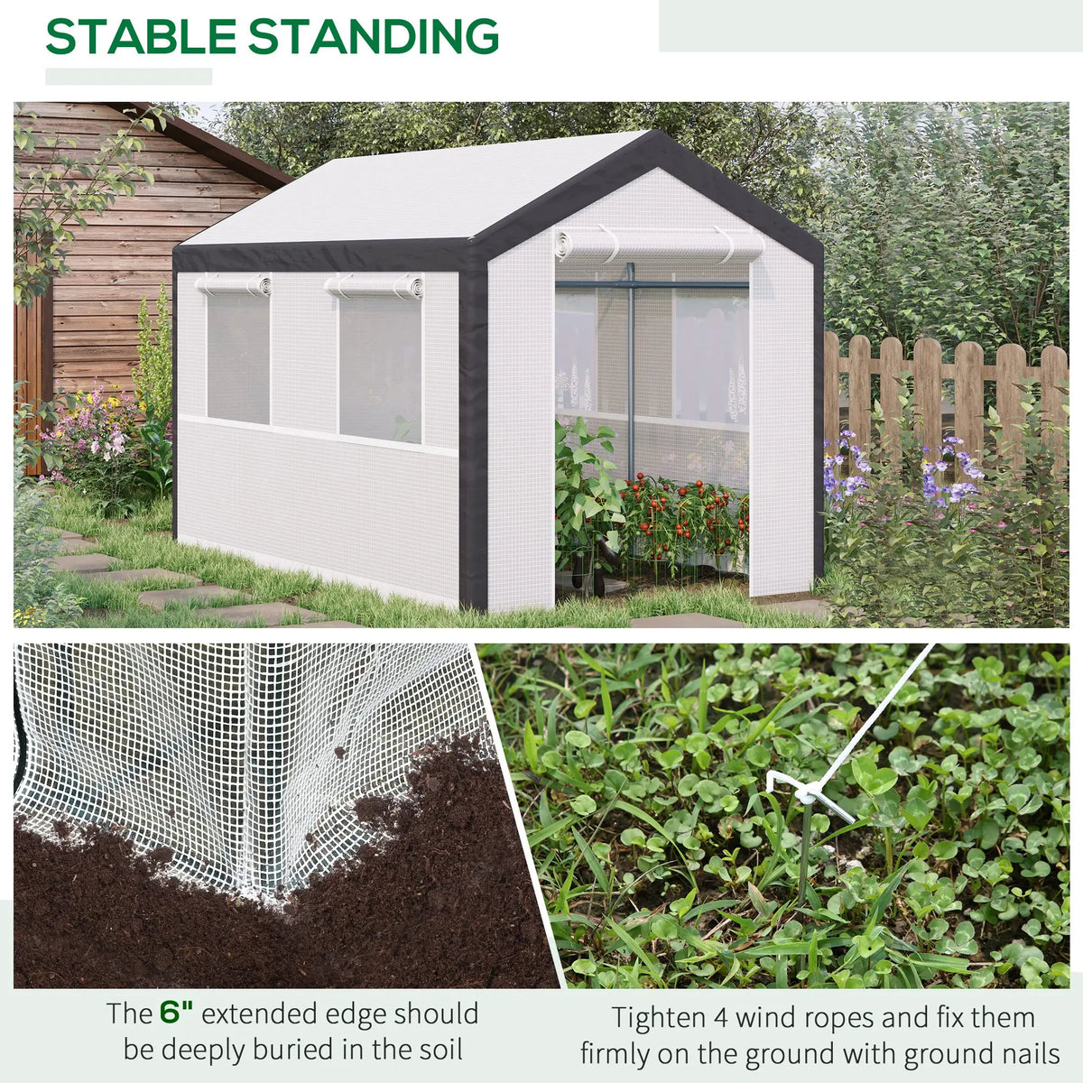 Outsunny 10' X 7' Large Walk-In Garden Greenhouse with Roll-Up Doors, 4 Windows