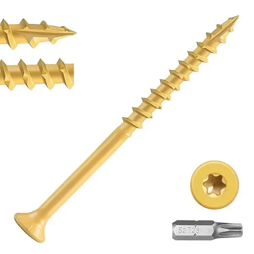 #8 x 1" Yellow Carbon Steel Deck Wood Screws, T25 Torx Drive Bit Included, 450 Count